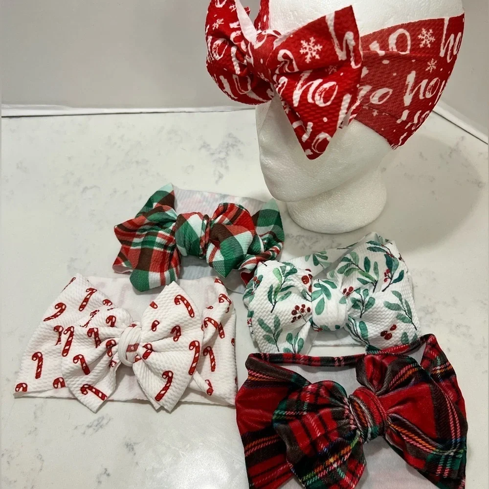 Festive Holiday Bow Headbands. Set of 5